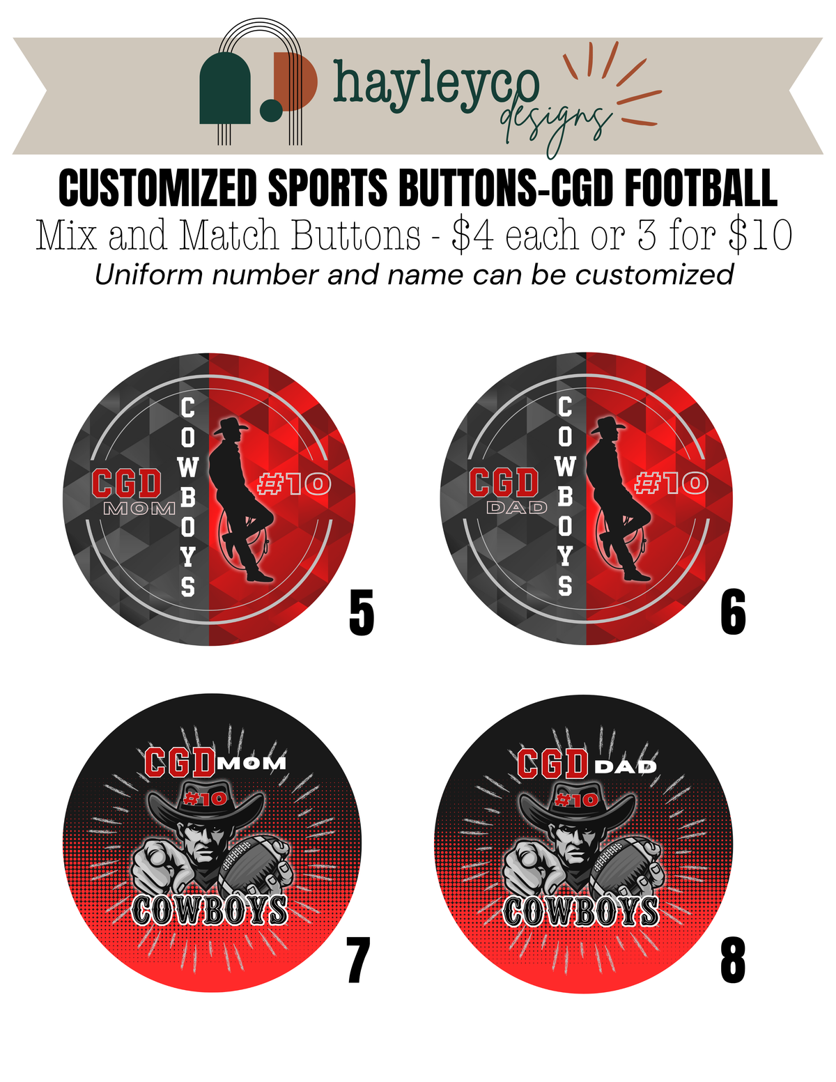 Fall Sports School Spirit Buttons