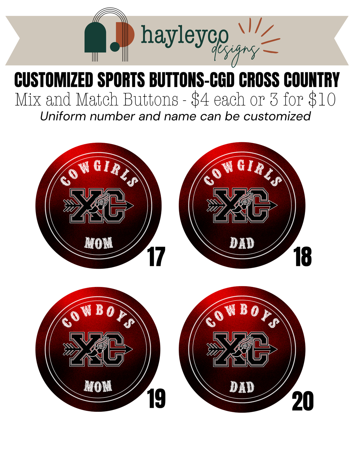 Fall Sports School Spirit Buttons