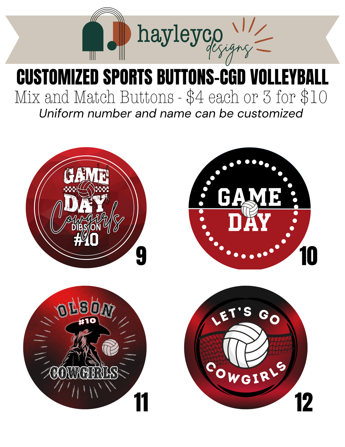 Fall Sports School Spirit Buttons