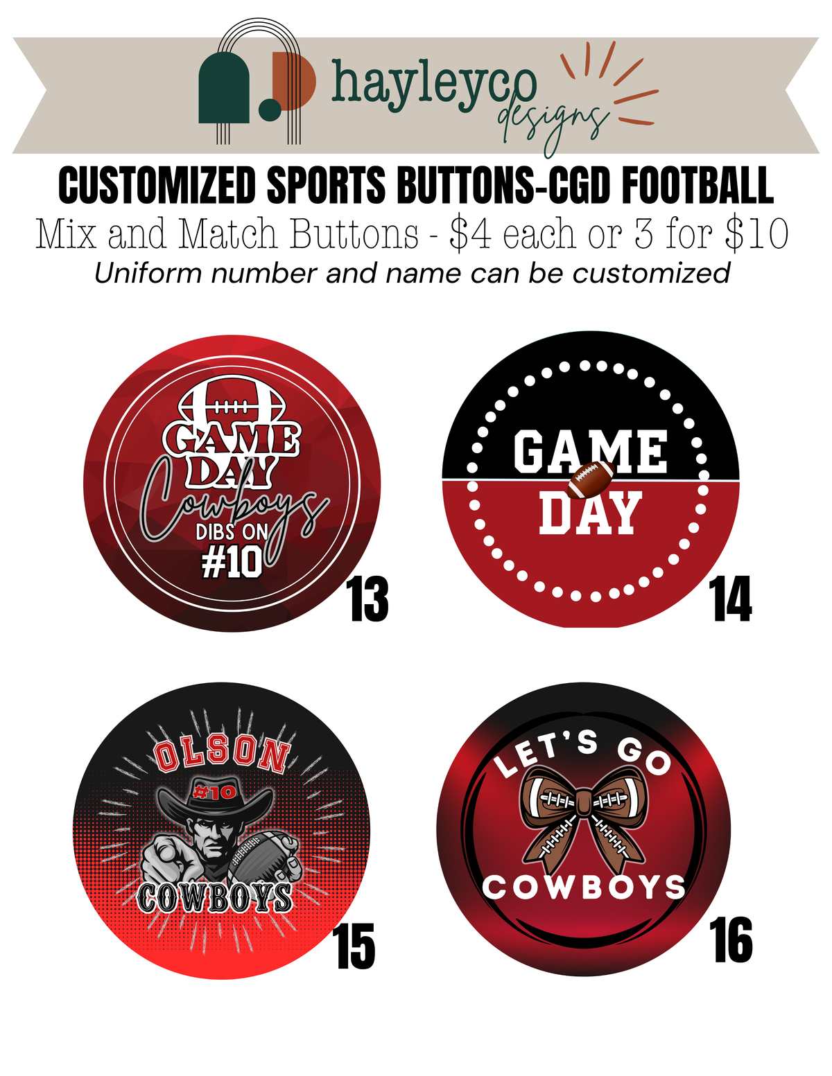 Fall Sports School Spirit Buttons